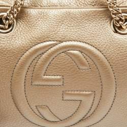 Gucci Metallic Beige Leather Medium Soho Chain Shoulder Bag
