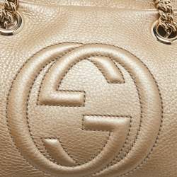 Gucci Metallic Beige Leather Medium Soho Chain Shoulder Bag