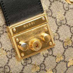 Gucci Brown Small GG Supreme Bee Padlock Tote