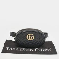 Pre Owned Gucci Black Matelassé Leather GG Marmont Belt Bag