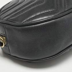Pre Owned Gucci Black Matelassé Leather GG Marmont Belt Bag