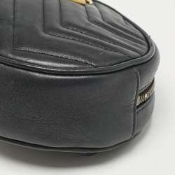 Pre Owned Gucci Black Matelassé Leather GG Marmont Belt Bag
