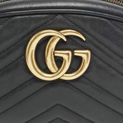 Pre Owned Gucci Black Matelassé Leather GG Marmont Belt Bag