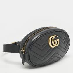 Pre Owned Gucci Black Matelassé Leather GG Marmont Belt Bag