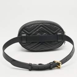 Pre Owned Gucci Black Matelassé Leather GG Marmont Belt Bag