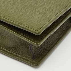 Gucci Olive Green Leather GG Marmont Wallet On Chain