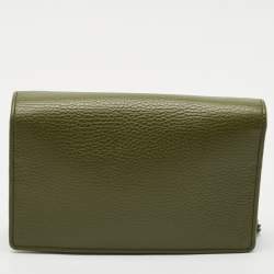 Gucci Olive Green Leather GG Marmont Wallet On Chain