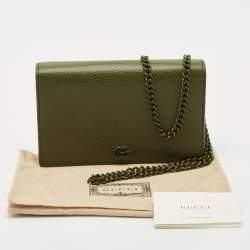 Gucci Olive Green Leather GG Marmont Wallet On Chain