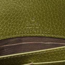 Gucci Olive Green Leather GG Marmont Wallet On Chain