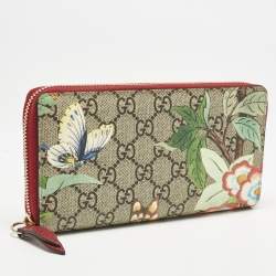 Gucci Red/Beige GG Supreme Canvas Tian Zip Around Wallet