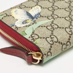 Gucci Red/Beige GG Supreme Canvas Tian Zip Around Wallet