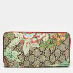 Gucci Red/Beige GG Supreme Canvas Tian Zip Around Wallet