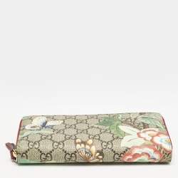 Gucci Red/Beige GG Supreme Canvas Tian Zip Around Wallet