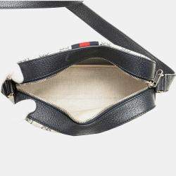 Gucci Beige Black Small GG Supreme Textured Dollar Calfskin Web Ophidia Camera Bag