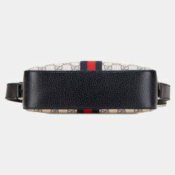 Gucci Beige Black Small GG Supreme Textured Dollar Calfskin Web Ophidia Camera Bag
