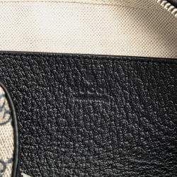 Gucci Beige Black Small GG Supreme Textured Dollar Calfskin Web Ophidia Camera Bag