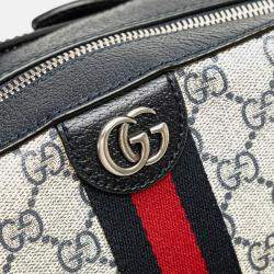 Gucci Beige Black Small GG Supreme Textured Dollar Calfskin Web Ophidia Camera Bag