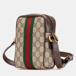 Gucci Beige Brown Mini GG Supreme Ophidia Crossbody
