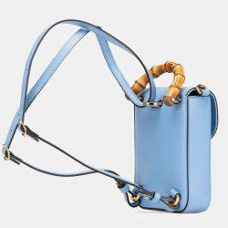 Gucci Blue Mini Calfskin Bamboo Top Handle Bag