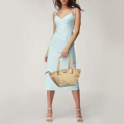 Gucci Beige/Gold GG Canvas and Patent Leather Small Web Tote