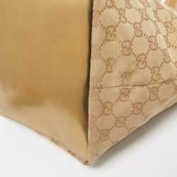 Gucci Beige/Gold GG Canvas and Patent Leather Small Web Tote