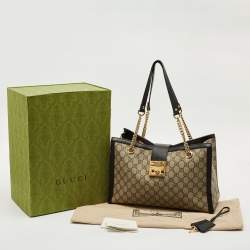 Gucci Beige/Black GG Supreme Canvas Medium Padlock Shoulder Bag