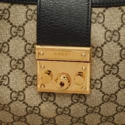 Gucci Beige/Black GG Supreme Canvas Medium Padlock Shoulder Bag