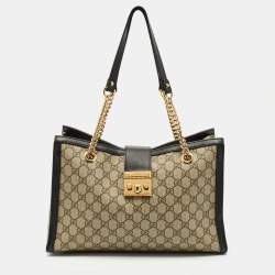 Gucci Beige/Black GG Supreme Canvas Medium Padlock Shoulder Bag