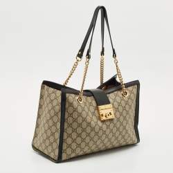 Gucci Beige/Black GG Supreme Canvas Medium Padlock Shoulder Bag