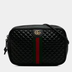 Gucci Black Small Quilted Leather Web Trapuntata Crossbody Bag