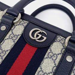 Gucci Beige Navy Blue Leather and PVC Ophidia Tote Bag Medium