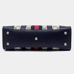 Gucci Beige Navy Blue Leather and PVC Ophidia Tote Bag Medium