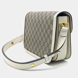 Gucci Beige White Canvas and Leather 1955 Horsebit Shoulder Bag