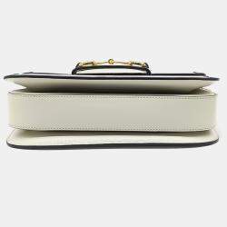 Gucci Beige White Canvas and Leather 1955 Horsebit Shoulder Bag