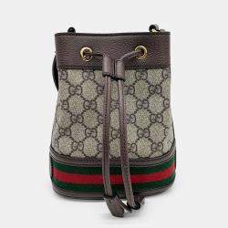 Gucci Brown Canvas and Leather Ophidia Mini Bucket Bag