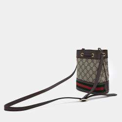 Gucci Brown Canvas and Leather Ophidia Mini Bucket Bag