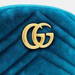 Gucci Blue Velvet GG Marmont Matelasse Belt Bag