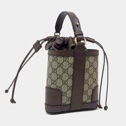 Gucci Beige Brown Coated Canvas and Leather Ophidia GG Bucket Bag