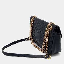 Gucci Black Leather Marmont Matrasse Shoulder Bag