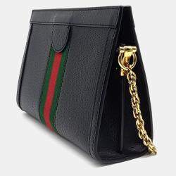 Pre Owned Gucci Black Leather Ophidia GG Shoulder Bag