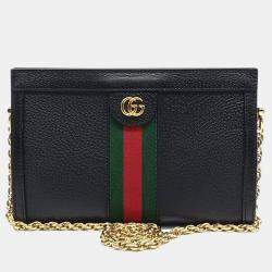 Pre Owned Gucci Black Leather Ophidia GG Shoulder Bag