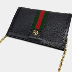 Pre Owned Gucci Black Leather Ophidia GG Shoulder Bag