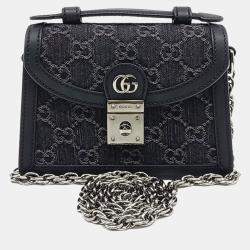 Gucci Black Denim and Leather Ophidia GG Mini Shoulder Bag