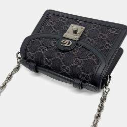 Gucci Black Denim and Leather Ophidia GG Mini Shoulder Bag