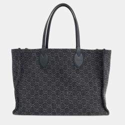 Gucci Black Denim Ophidia GG Large Tote Bag