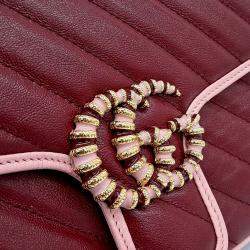 Gucci Pink/Red Matrasse Leather Marmont Shoulder Bag