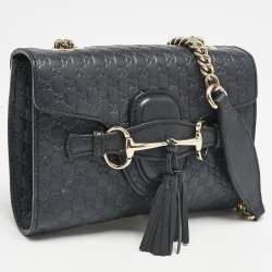 Gucci Navy Blue MIcroguccissima Leather Mini Emily Crossbody Bag