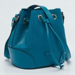 Gucci Deep Cobalt Bright Diamante Leather Drawstring Bucket Bag