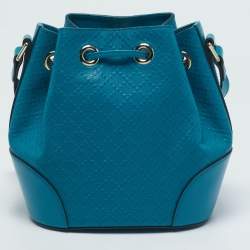 Gucci Deep Cobalt Bright Diamante Leather Drawstring Bucket Bag