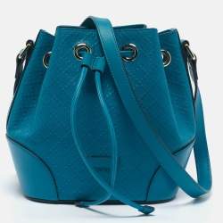 Gucci Deep Cobalt Bright Diamante Leather Drawstring Bucket Bag